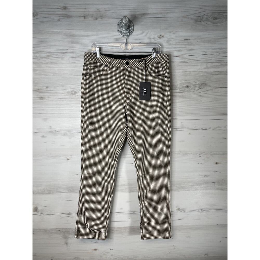 Benjamin Black Pants Mens 36x30 Cream Check‎ Plaid Slim Stretch Rayon MP2358